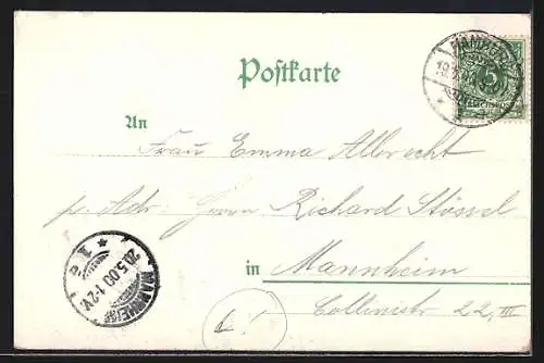 Lithographie Hamburg, Jungfernstieg mit Alsterufer