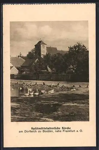 AK Boossen, Spätmittelalterliche Kirche am Dorfteich, Enten
