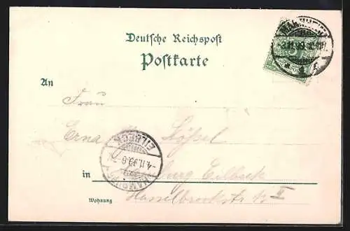 Lithographie Mannheim, Hafenpartie mit Fischerbooten