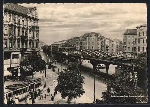 AK Berlin, Kreuzung der Schönhauserallee und der Kastanienallee mit U-Bahn Brücke und Strassenbahn