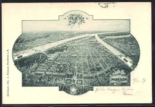 AK Mannheim, Die Innenstadt aus der Vogelschau