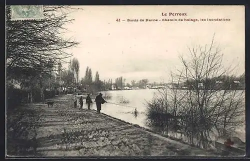 AK Le Perreux, Bords de Marne, Chemin de halage, les inondations