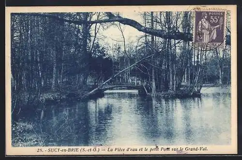 AK Sucy-en-Brie, La Pièce d`eau et le petit Pont sur le Grand-Val