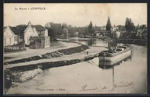 AK Joinville, La Marne et péniche sur le fleuve