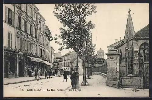 AK Gentilly, La Rue Frileuse vers l`église