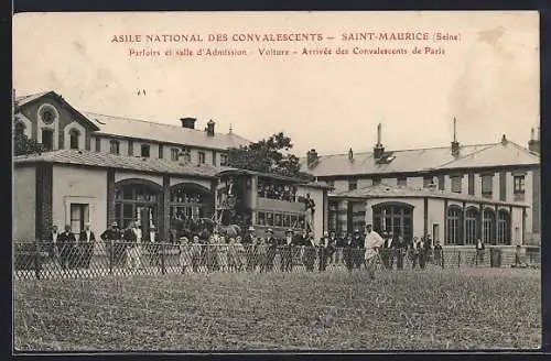 AK Saint-Maurice, Asile National des Convalescents avec voiture et arrivée des convalescents de Paris