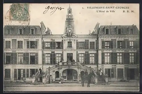 AK Villeneuve-Saint-Georges, L`Hôtel de Ville avec horloge et escalier monumental