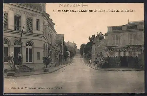 AK Villiers-sur-Marne, Rue de la Station avec restaurant et bâtiments adjacents