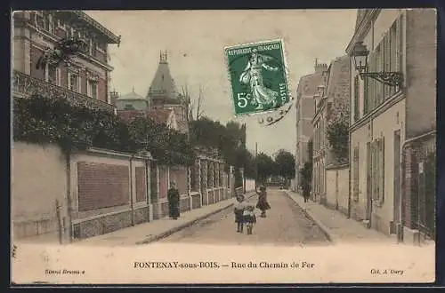 AK Fontenay-sous-Bois, Rue du Chemin de Fer avec passants et maisons historiques