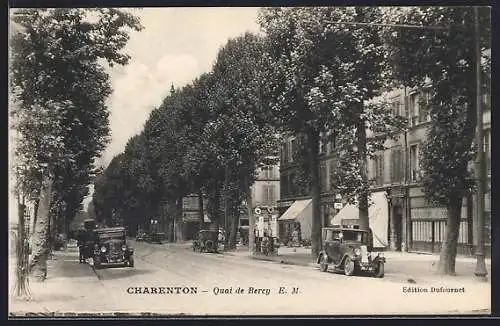 AK Charenton, Quai de Bercy avec voitures anciennes et arbres alignés