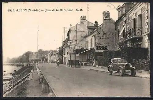 AK Ablon, Quai de la Baronnerie avec auberge et voiture ancienne