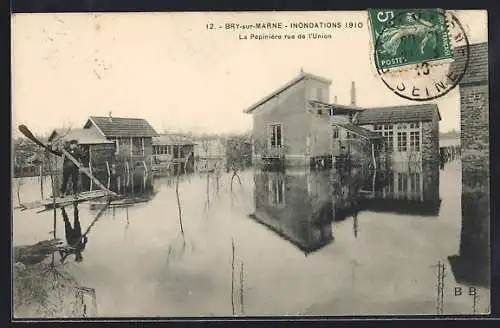 AK Bry-sur-Marne, Inondations 1910, La Pépinière rue de l`Union