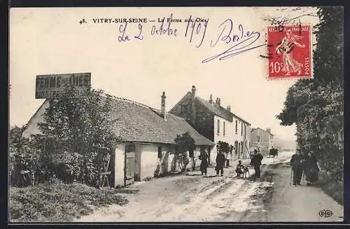 AK Vitry-sur-Seine, La Ferme aux Oies et passants sur la route