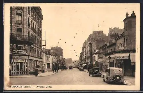 AK Saint-Mandé, Avenue Joffre mit Geschäften und Autos der 1930er Jahre