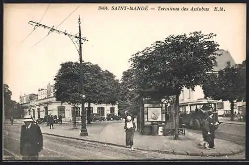 AK Saint-Mandé, Terminus des Autobus et scène de rue animée