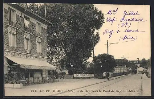 AK Le Perreux, Avenue de Bry vers le Pont de Bry-sur-Marne avec restaurant et café
