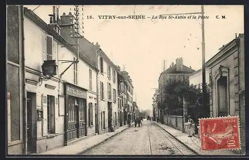 AK Vitry-sur-Seine, La Rue St-Aubin et la Poste