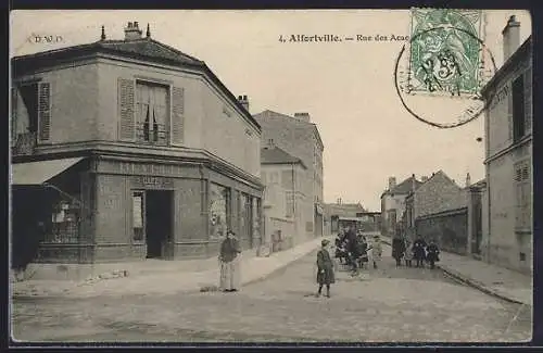 AK Alfortville, Rue des Acacias avec café et passants