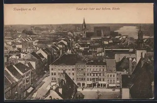 AK Frankfurt / Oder, Totalansicht mit Oder und Reform. Kirche