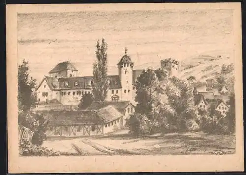 Künstler-AK Kapellendorf, Gesamtansicht der Wasserburg