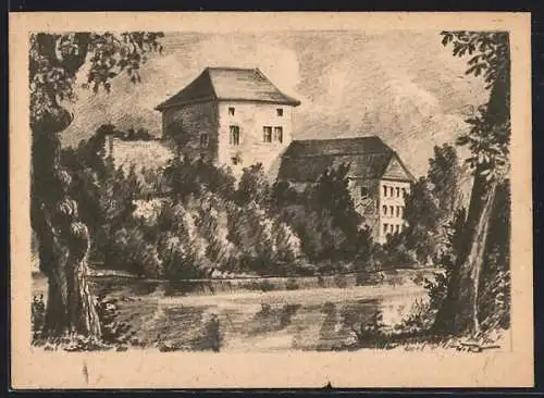 Künstler-AK Kapellendorf, Wasserburg, Westansicht