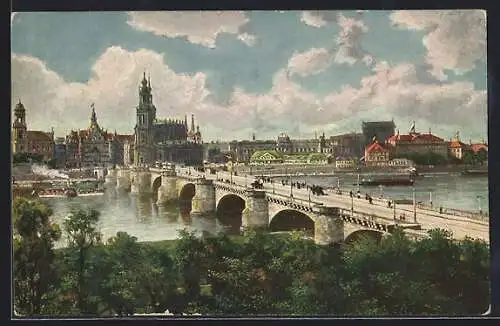 AK Dresden, Friedrich August-Brücke, Schlossplatz und Theaterplatz