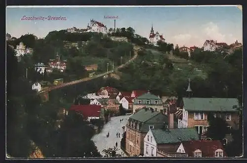 AK Loschwitz-Dresden, Luisenhof mit Drahtseilbahn