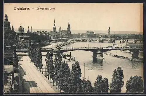 AK Dresden, Terrassen-Ufer an der Elbe