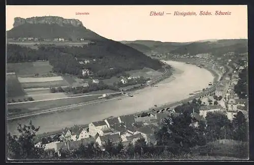 AK Königstein /Sächs. Schweiz, Elbetal mit Lilienstein