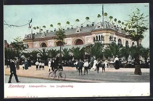 AK Hamburg-Neustadt, Alsterpavillon am Jungfernstieg, Fahrrad