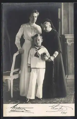 AK Grossherzogin Luise von Baden mit Victoria und Enkel in Matrosenuniform