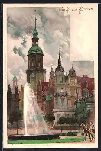Künstler-AK Heinrich Kley: Dresden, Partie aus der Altstadt