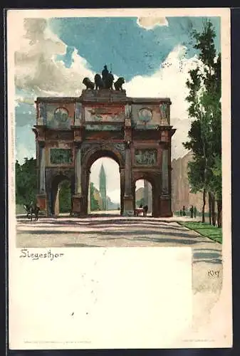 Künstler-AK Heinrich Kley: München, Siegesthor, Mann zu Pferd