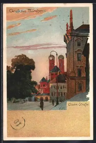 Künstler-AK Heinrich Kley: München, Fussgänger auf der Elisen-Strasse