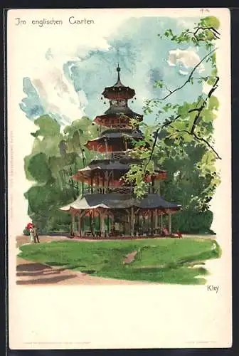 Künstler-AK Heinrich Kley: München-Schwabing, Parkpartie im englischen Garten
