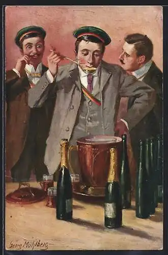 Künstler-AK Georg Mühlberg: Studenten mit Maibowle