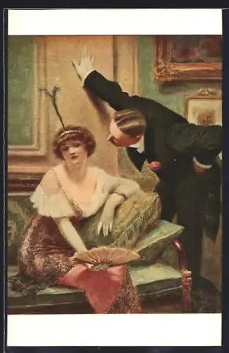 Künstler-AK Albert Guillaume: eleganter Herr flirtet mit einer schönen Frau