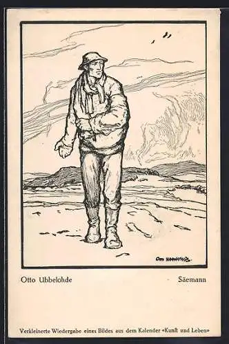 Künstler-AK Otto Ubbelohde: Säemann aus dem Kalender Kunst und Leben