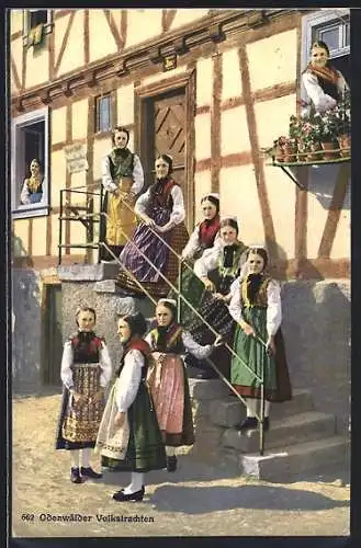 AK Mädchen in Odenwalder Volkstracht