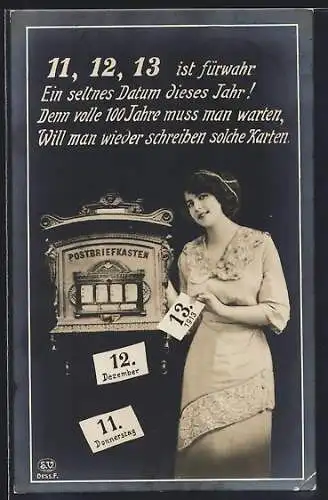 AK Frau wirft am 11.12.13 einen Brief in Postkasten