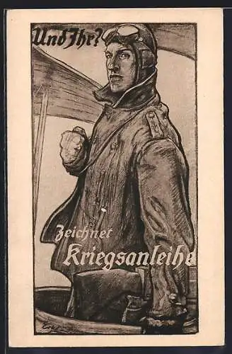Künstler-AK Pilot fordert auf Kriegsanleihe zu zeichnen
