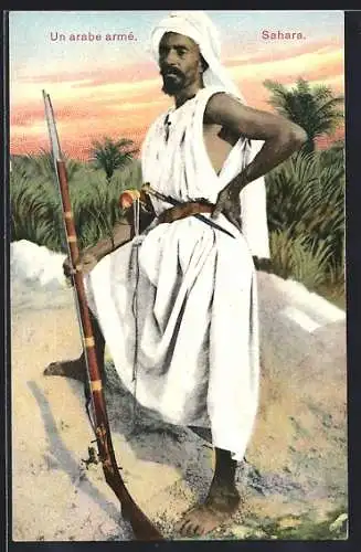 AK Sahara, Un arabe armé, Araber mit einem Gewehr, arabische Volkstypen