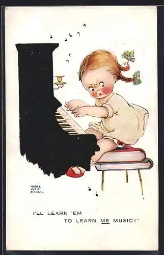 Künstler-AK Mabel Lucie Attwell: Kleines Mädchen spielt Klavier