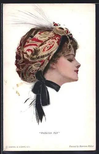 Künstler-AK Harrison Fisher: Junge Frau mit turbanähnlichem Hut, Princess Pat