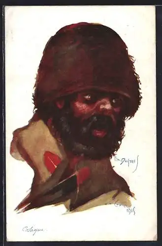 Künstler-AK Em. Dupuis: Kosake mit Fellmütze