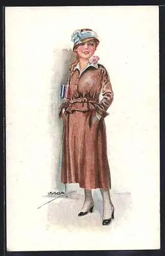 Künstler-AK Luis Usabal: junge Frau mit Schlafzimmerblick