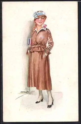 Künstler-AK Luis Usabal: junge Frau mit Schlafzimmerblick