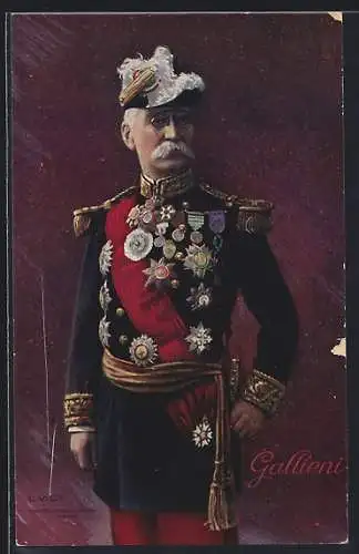 AK General Gallieni, Portrait in Uniform mit Orden
