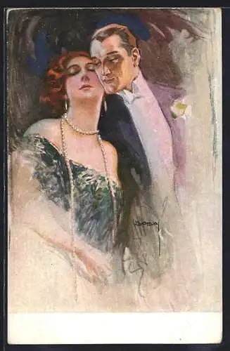 Künstler-AK Luis Usabal: Liebespaar im Dämmerlicht