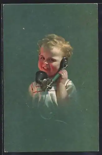AK Kleinkind mit Telefonhörer in der Hand